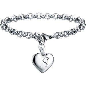 Heart Charm Bracelet for Women Initial Personalized Adjustable Stainless Steel J